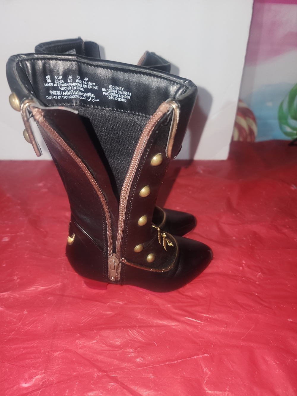 Disney Black and Brown Kids Costume Heeled Boots with Gold Buttons